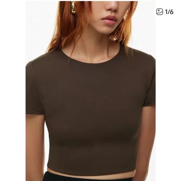 Babaton Aritzia Smooth Brown Cropped Tee L - Picture 1 of 3